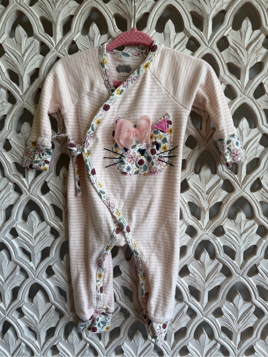 Mud Pie Other - Mud Pie Pink Striped Floral Cat Wrap Footie, 0-3M